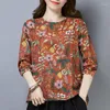 Kvinnors blusar Kvinnor T-shirt Spring Autumn Fashion Jacka Leisure Cotton Ladies Pullover Korean Blus långärmad blommig vintage