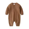Jumpsuits Baby Rompers Autumn Brown Long Sleeve born Boys Girls Knitted Sweaters Jumpsuits Winter Toddler Infant Outfits Wear 230303