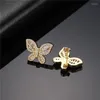 Stud Earrings Hip Hop 1 Pair Butterfly Baguette Cubic Zircon Earring Bling Round Iced Out CZ Stone Copper For Men Women Jewelry