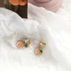 Dos boucles d'oreilles coréen Simple Orange cristal petit cercle pas de trou Clip été femme doux perles de verre géométrique rond sur