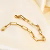 Link Bracelets Chain 14K Gold Bracelet Women Stainless Steel Paper Clip Wrist Couple Jewelry