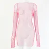 Casual Dresses DIRTYLILY Crystal Diamond Sexy Bodycon Dress Women Hollow Out Long Sleeve Mini Dress Summer See Through Party Dress 230303