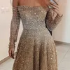 Party Dresses SC2031 net red new long style 2023 autumn and winter glittering one-shoulder long sleeve bra dress T230303