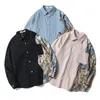 Men's Casual Shirts High Street Fashion Spring Clothes Bear Ancient Shirt BF Style Couple Coat Splicing Tooling Long Sleeve Man