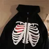 Women's Hoodies Sweatshirts Y2K Harajuku Korean Style Loose Skeleton Zip Up Hoodie Goth Grunge Long-Sleeved Hooded Jacket Retro Black Oversized Sweatshirt 230303