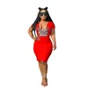 Vestidos 3GG Plus Size Designer 2023 Feminino Magro Sexy Padrão Estampado Vestido Grande Decote em V Roupas de Manga Curta