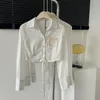 Women's Blouses Lauri Laki Short Bandage Blouse Vintage French Style Office Lady Solid White Long Sleeve Shirt Spring Summer 2023 Tops