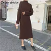 Casual Dresses Winter Knit Dress Woman Half High Neck Elegant Woolen Bodycon Dress Sweater Female Vintage Warm Street Winter Clothing Z0216