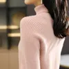 Kvinnors tröjor Longming Women Turtleneck tröja 100% Merino Wool Knit Pullover Autumn Knitwear Jumpers Kvinnsäckare Knit Top Long Sleeve 230306