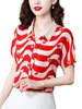 여성용 블라우스 여성 봄 여름 셔츠 레이디 패션 캐주얼 짧은 슬리브 턴 다운 칼라 검은 색 빨간색 인쇄 blusas tops g2080