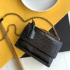 10A Luxury Designers Medium Sunset Bag 22cm Womens Real Leather Calfskin Handbag Crossbody Black Shoulder Chain Bag Mirror Quality Alligator Pattern Purse With Box
