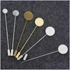 Jewelry Settings 10Pcs Gold Rhodium Pearl Alloy Long Brooch Pin Base Blank Tray Bezels Brooches For Diy Lapel Dress Making Accessori Dhiwp