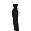 Elegant Patchwork Hollow Out Maxi Dress For Women Robe Fashion New Sleeveless Backless Bodycon Party Long Dress Vestido