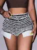 Kvinnors shorts konstiga puss hårig sida delad kort zebra tryck mager spets upp 2023 mode vilda casual streetwear elastic mini botts 230306