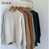 Women's Sweaters WYWM Winter Vintage Base O-neck Knitted Sweater Women Casual Lazy Oaf All-match Pullover Sweaters Female Solid Simple Knitwear 230306