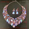 Collier boucles d'oreilles ensemble Vintage déclaration cristal rétro Dubai mariée femmes fête luxe violet AB brillant bijoux