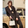 Costumes pour femmes Blazers AEL Vintage Automne Femmes Pantalon Costume Brun Foncé Lâche Blazer Veste Pantalon Large Jambe Ensembles De Bureau pantalons et blazer vendus séparément 230303