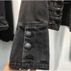 Женские куртки ретро военный стиль красивый воротник черный джинсовый джинсовый джинсовый джинсовый двойной дикий стройная короткая верхняя одежда