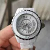 Watch Girl Watch Mulher Wristwatch Wristwatch preto e branco moldura de cerâmica