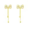 Boucles d'oreilles pendantes titane élégant noeud papillon perlé petits cadeaux à la mode grandes perles en acier inoxydable boucles d'oreilles fille noël