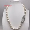 Chains Fashion Big 11-12 Mm Natural White Baroque Edison Pearl Necklace 20 Inches Leopard Clasp No BoxChains