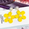 Dangle Earrings Summer Cute Girl Yellow Pearl Flower Wooden Exaggerated Women Fashion Personality Temperament Earring Sister Student