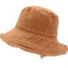 Sombrero de pescado flexible con flecos de ala ancha de algodón lavable para mujer, sombrero de cubo personalizado en blanco df072
