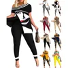 2023 Summer New 3xl Women Two Piece Pants Outfits Irregular Short Sleeve One Off Shoulder Tops And Leggings Matching Set