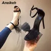 Sandals Aneikeh Women High Heels Summer Sandals Sexy Silk Club Bow Fashion Sandals Ankle Strap ELEGANT Wedding Party Lady Shoes 230306
