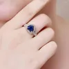 Anneaux de mariage Hainon mode argent couleur bague bleu foncé cristal Simple coeur pour les femmes fiançailles bijoux cadeaux