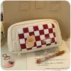 Pencil Bags Kawai Canvas Cute Japanese Checkerboard Student Stationery School Supplies Large Capacity Pencil Case Back To School Cute Bag J230306