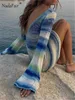 Casual Dresses Nadafair Tie Dye Mini Knitted Sweater Dress Women Long Sleeve Autumn Outfits Sexy Backless Beach Bodycon Dress Winter Clothing Z0216