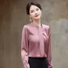 Blouses pour femmes rose pull chemise femmes 2023 printemps tempérament acétate Satin décontracté O cou OL bureau dames travail hauts blanc