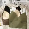 Kvinnors tankar damer Summer Sticked Camisole Woman Tank Tops Spaghetti Strap Corset Crop Camis med inbyggd BRAS V-Neck BRALETTE