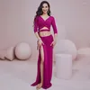 Stage Wear 2023 Summer Women's Elegant Belly Dance Clothes Nybörjare Oriental Practice Suit Group Performance Dancewear E22238