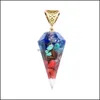 Pendant Necklaces Retro Resin Reiki Healing Colorf Chips Stone Cone Chakra Orgone Energy Pendants Pendum Amet Orgonite Crystal Neckl Dhn67