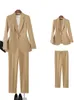 Women's Suits Blazers Office Ladies Pant Suit Formal Women Business Work Wear Blazer And Trouser Blue Yellow Apricot Slim Solid 2 Piece Set 230306