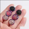 Stud Rainbow Color Stainless Steel 8Mm 10Mm 12Mm Resin Druzy Drusy Earrings Handmade For Women Jewelry Men Drop Delivery Dhsof