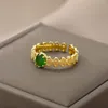 Fedi nuziali Vintage Zircone verde per le donne Anello di fidanzamento con polsino aperto Dito regolabile Regalo di gioielli femminili Anel
