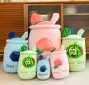 New Fashion Fruit Bubble Milk Tea Plush Stuff Toys Peach Blueberry Watermelon Design Soft Hug Pillow