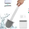 Toilet Brushes Holders Toilet Brush Flat Head Silicone Brush With Holder Wallmounted Detachable Black Brush Cleaner For Bathroom Tools WC Accessories 230303