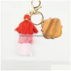 Keychains Lanyards Personlig trä Keychain Party Favor Threelayer Cotton Tassel och Fourleaf Clover Wood Chip Pendant Key Rin Dhkjl