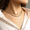 Koker 2023 Fashion Gold Necklace för kvinnor dubbelskikt Chunky uttalande Rhinestone Twist Chain Accessories Femme Bijoux