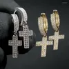 Studörhängen Punk Silver Gold Cross Hoop Dangle Bling Micro Pave Zircon Stone For Man Women Hip Hop Fashion Jewelry 2023