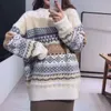 Kadın Sweaters Vintage Sweater Kadınlar Knited Sak yapılar Kış Stripted Jumper Sıradan büyük boylu kazaklar bayanlar uzun kollu örgü sıcak üstler 230306