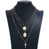 Pendant Necklaces Fashion Statement Layered Necklace For Wome Gold Color Long Atmosphere Cross Chain 2023