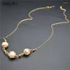 Pendant Necklaces Handmade Golden Winding Natural Shell Imitation Pearl Round Beads Thin Chain Necklace Woman Elegant Accessories