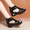 Sandalen 2022 Nieuwe mode Wedge Sandalen Dames Zomerschoenen Elegante dames Rome Hollow Out Sandalen vrouwelijke sandalia's zwarte wig hakken Z0306