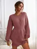 Kvinnors tröjor Miss Petal Honeycomb Knit Brown Sweater Dress Woman Casual Long Sleeve Long Sweater Dress Autumn Winter Pullovers Ytterkläder 230306