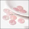 Encantos Moda Rosas Cuarzo 18Mm Gogo Donut Cuentas de piedra natural para la fabricación de joyas Colgante Pendiente Accesorios del encanto Entrega de la gota F Dhqz4